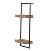 Hivvago Yin 27 Inch Wall Shelf With 2 Tiers, Rectangular Black Iron, Brown Wood In Brown