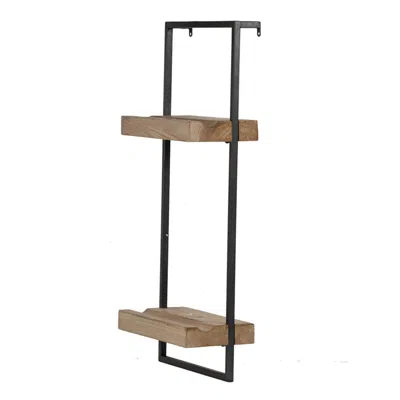 Hivvago Yin 27 Inch Wall Shelf With 2 Tiers, Rectangular Black Iron, Brown Wood