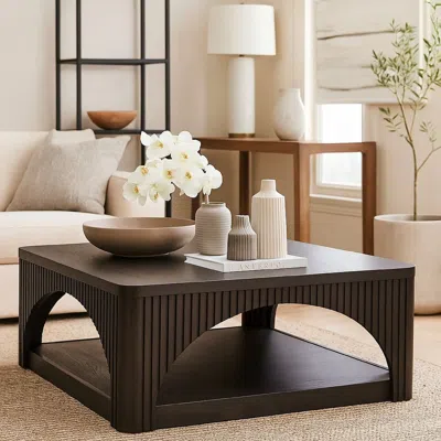Hivvago Yini Square Cocktail Coffee Table, Caster Wheels, 38 Inch Black Wood