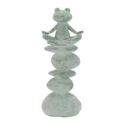 Hivvago Yoga Frog On Rock Stack Statue (set Of 4) In Green