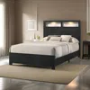 Hivvago Yoh Queen Size Bed, Wood, Headboard With Lights And Shelves, Black In Black