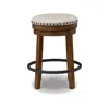 Hivvago Zane 24 Inch Backless Swivel Counter Stool, Round Beige Seat, Brown Wood In Brown