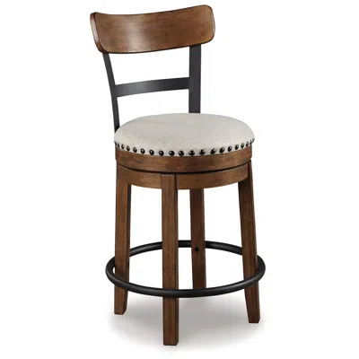 Hivvago Zane 25 Inch Swivel Counter Height Stool, Round Cushioned Seat, Brown Wood