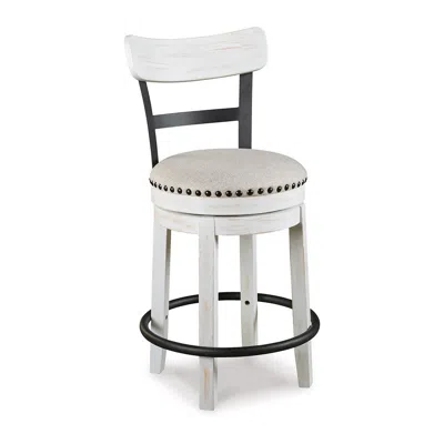 Hivvago Zane 25 Inch Swivel Counter Height Stool, Round Cushioned Seat, White Wood