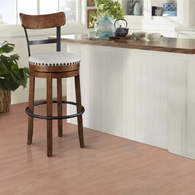 Hivvago Zane 30 Inch Swivel Barstool, Round Cushioned Seat, Rich Brown Wood Frame