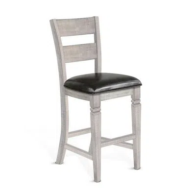 Hivvago Zeka Barstool Chair Set Of 2, Black Faux Leather, Gray Wood Ladderback