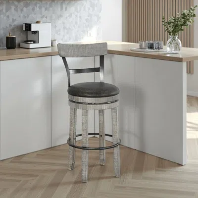 Hivvago Zeka Swivel Barstool Chair Set Of 2, Faux Leather, Gray Mahogany Wood