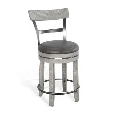 Hivvago Zeka Swivel Counter Stool Chair Set Of 2, Faux Leather, Gray Mahogany