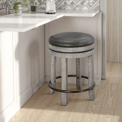 Hivvago Zeka Swivel Counter Stool Set Of 2, Rich Black Faux Leather, Gray