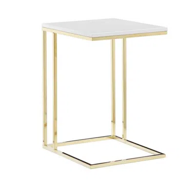 Hivvago Zen 23 Inch Side End Tray Table, White Tray Top, Steel Base In Gold Finish