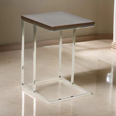 Hivvago Zen 23 Inch Side Table, Espresso Brown Rectangular Tray Top, C Shape Chrome In Gray