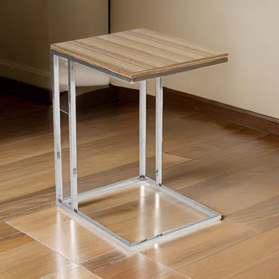 Hivvago Zen 23 Inch Side Table, Rectangular Tray Top, C Chrome Frame, Zebrano Brown