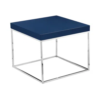 Hivvago Zen 24 Inch Side End Table, Square, Polished Blue Top, Chrome Metal Finish