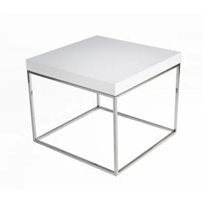Hivvago Zen 24 Inch Side End Table, Square, White Lacquer Top, Chrome Steel Frame