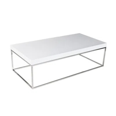 Hivvago Zen 48 Inch Coffee Table, Rectangular White Lacquer Top, Chrome Steel Frame
