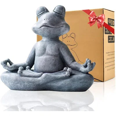 Hivvago Zen Garden Meditating Yoga Frog Statue In Blue