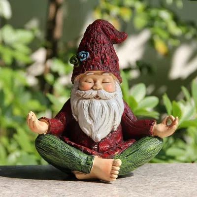 Hivvago Zen Garden Meditating Yoga Solar Gnome Statue In Multi