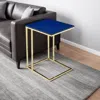 Hivvago Zen Side End Table, C Shape Gold Base, Navy Blue Lacquer Top In Gold