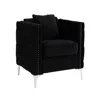 Hivvago Zion 34 Inch Accent Chair With Throw Pillow, Handmade Tufted, Black Velvet