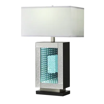 Hivvago Ziva 27 Inch Table Lamp, Led Night Light, Rectangular Shade, Shiny Silver In Multi
