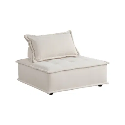 Hivvago Zoe 40 Inch Ottoman Chair, Modular, Beige Boucle, Button Tufted, Solid Wood In White