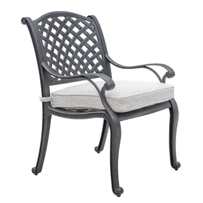 Hivvago Zoe Outdoor Dining Chair, 27 Inch, Lattice Back, Black Aluminium, Taupe In Gray