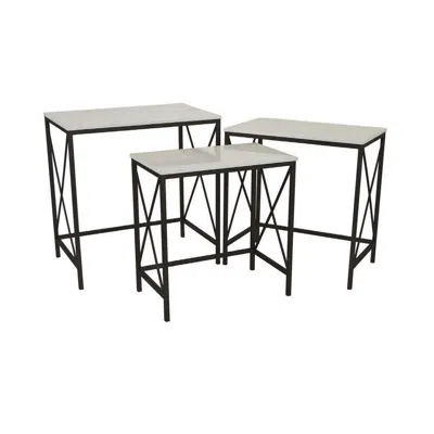 Hivvago Zoe Plant Stand Table Set Of 3, Metal, Rectangular Marble Top, Black Metal