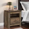 Hivvago Zoey Nightstand W Drawer And Shelf, Usb, Rustic Brown Plank Details In Brown