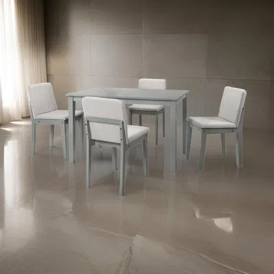 Hivvago Zory 5pc Dining Table Set With 4 Cushioned Chairs, Beige Burlap, Gray Wood