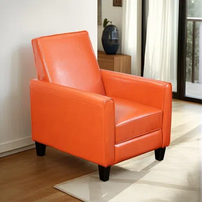 Hivvago Zuca Pushback Recliner Club Chair, Black Wood, Orange Floral Faux Leather In Red