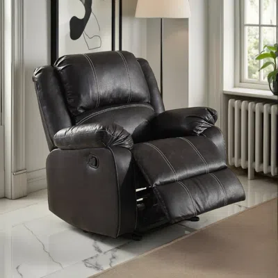 Hivvago Zuru Motion Manual Rocker Recliner Chair, Plush Black Faux Leather