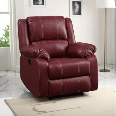 Hivvago Zuru Motion Manual Rocker Recliner Chair, Plush Dark Red Faux Leather In Burgundy