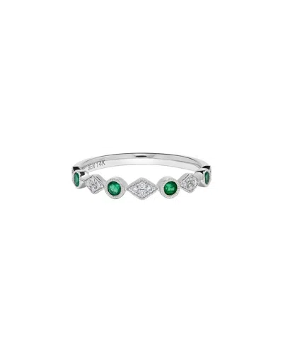 H.j. Namdar 14k 0.25 Ct. Tw. Diamond & Emerald Stackable Ring In Silver