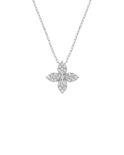 H.j. Namdar H. J. Namdar 0.38 Ct Tw Floral Diamond Pendant Necklace 14k White Gold Natural Diamonds In Metallic