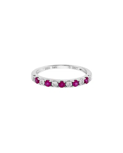 H.j. Namdar 14k 0.39 Ct. Tw. Diamond & Ruby Stackable Ring In Silver