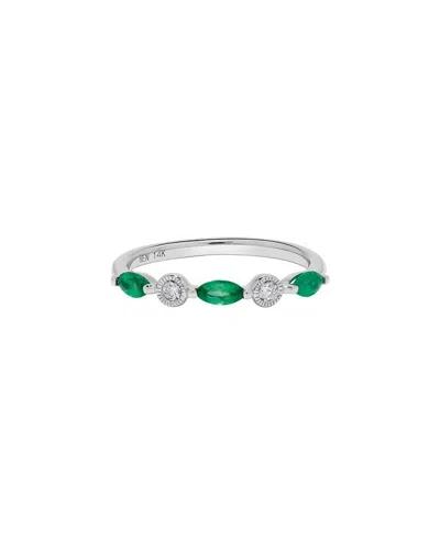 H.j. Namdar 14k 0.44 Ct. Tw. Diamond & Emerald Band Ring In Silver
