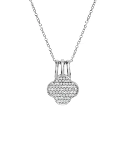 H.j. Namdar H. J. Namdar 0.45 Ct Tw Pave Diamond Clover Pendant Necklace 14k White Gold Natural Diamonds In Metallic
