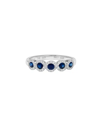 H.j. Namdar 14k 0.60 Ct. Tw. Diamond & Sapphire Halo Ring In Metallic