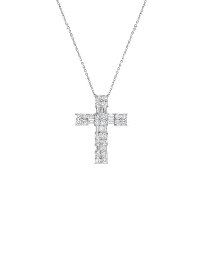 H.j. Namdar 14k 0.62 Ct. Tw. Diamond Cross Necklace In Silver