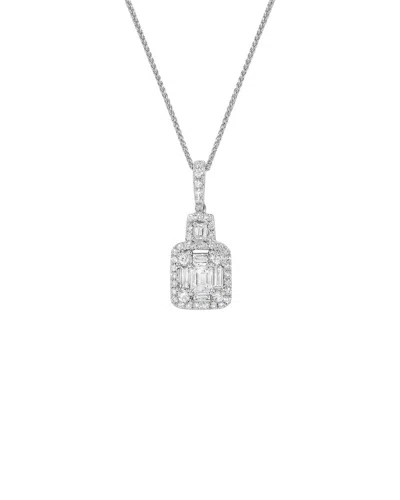 H.j. Namdar H. J. Namdar 0.75 Ct Tw Baguette Diamond Cluster Pendant Necklace 14k White Gold Natural Diamonds In Metallic