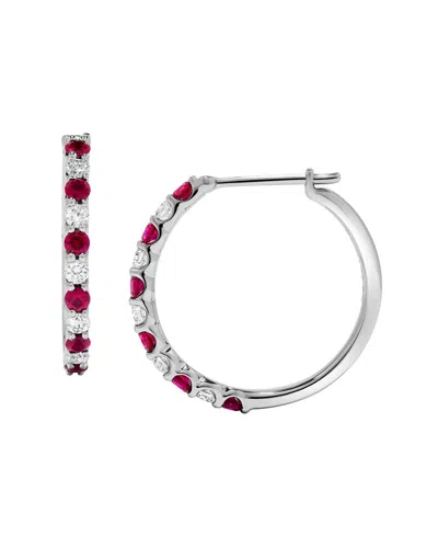 H.j. Namdar H. J. Namdar 0.87 Ct Tw Alternating Ruby And Diamond Hoops 14k White Gold Natural Rubies And Diamond In Metallic