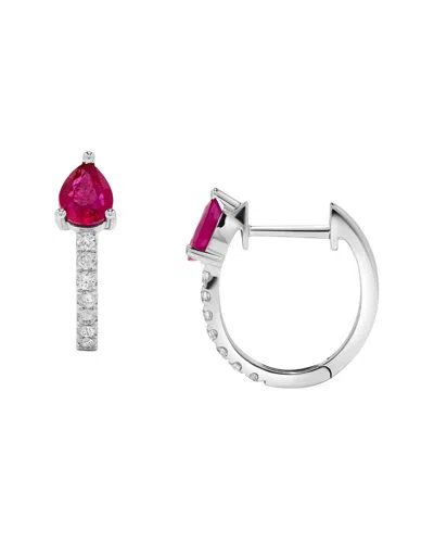 H.j. Namdar 14k 1.03 Ct. Tw. Diamond & Ruby Huggies Earring In Silver