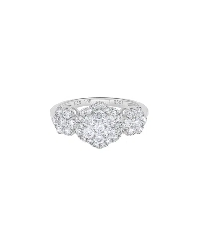 H.j. Namdar H. J. Namdar 1.05 Ct Tw Triple Floral Round Diamond Cluster Ring 14k White Gold Natural Diamonds Siz In Metallic