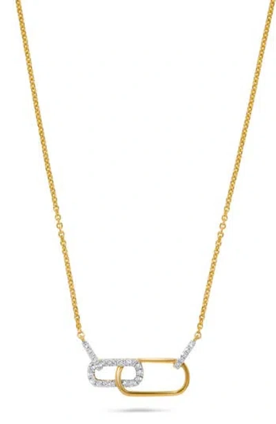 H.j. Namdar 14k Gold Diamond Interlocking Paper Clip Link Pendant Necklace