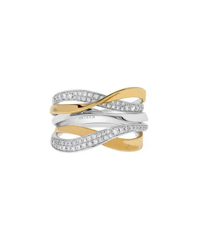 H.j. Namdar H. J. Namdar 0.36 Ct Tw Pave Diamond Crossover Layer Ring 14k Two Tone Gold Natural Diamonds Size 6 In Metallic