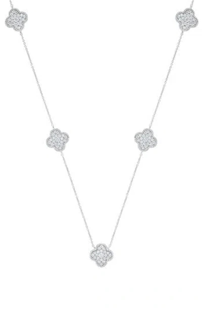 H.j. Namdar 14k White Gold Diamond Clover Station Chain Necklace