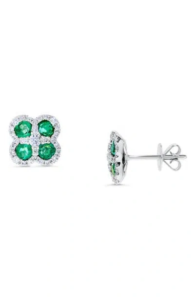 H.j. Namdar 14k White Gold Emerald & Diamond Clover Stud Earrings