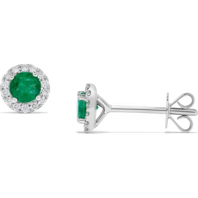 H.j. Namdar 14k White Gold Emerald & Diamond Halo Stud Earrings