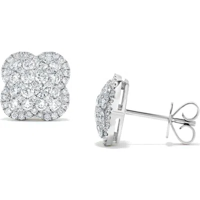 H.j. Namdar 14k White Gold Pavé Diamond Clover Stud Earrings In Metallic