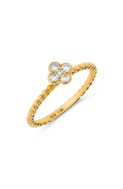 H.j. Namdar 14k Yellow Gold Diamond Clover Beaded Band Ring